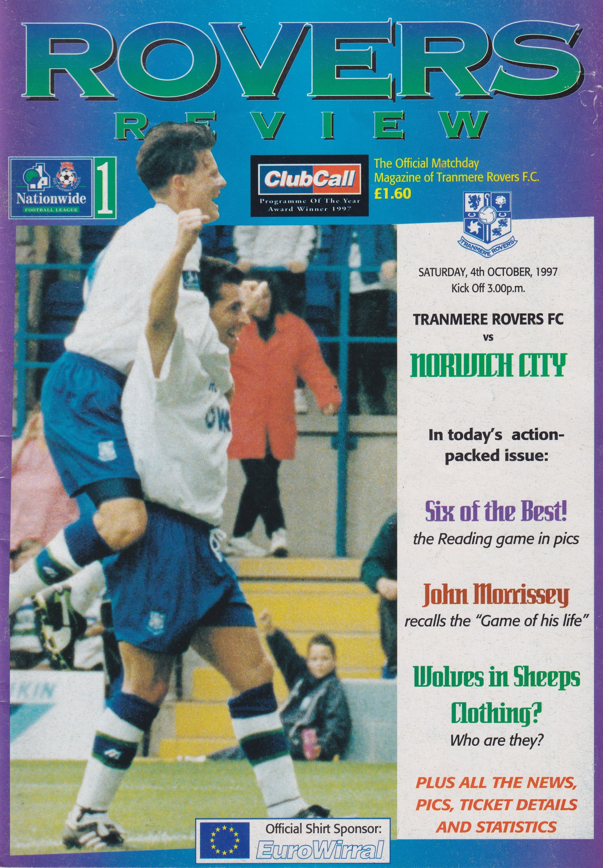 Tranmere Rovers v Norwich City match programme